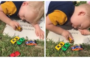 VIDEO | Imaginile care îți vor topi sufletul! Un copil de 2 ani cântă la mormântul tatălui său și îl roagă să se joace cu el.