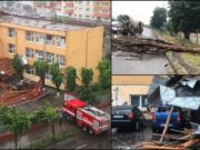 VIDEO | O furtună puternică a făcut prăpăd la Bacău. A scos copaci din rădăcini, acoperişul unui liceu s-a prăbuşit pe maşini