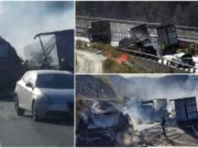 Şofer român de TIR salvat din cabina în flăcări, în Italia. Un alt român e rănit, trei camioane distruse