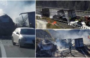 Şofer român de TIR salvat din cabina în flăcări, în Italia. Un alt român e rănit, trei camioane distruse