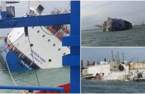 Noi imagini cu nava aproape scufundată în Portul Midia. Pe vapor se află 14.000 de oi