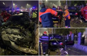 Şofer de 19 ani a făcut BMW-ul praf la Craiova. El şi iubita lui, scoşi cu descarcerarea dintre fiare