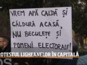 Protest cu ligheane la Primăria Bucureşti! Bucureștenii așteaptă „cu emoţie” apa caldă și căldura