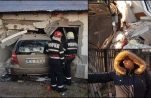 O şoferiţă s-a înfipt cu Mercedesul într-o casă, la Ploieşti: „S-a urcat cu roţile pe pat!”