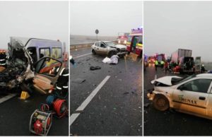 Impact mortal pe autostrada A1 între un TIR, un microbuz cu pasageri şi o maşină, la Timişoara