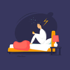 100433705 - man  sitting on the bed flat design illustration.