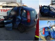 Accident mortal la Sibiu, Fiat Punto dezintegrat în impactul cu un autocar