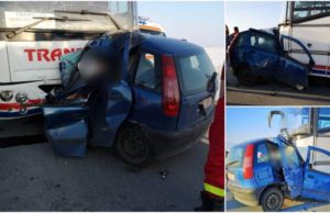 Accident mortal la Sibiu, Fiat Punto dezintegrat în impactul cu un autocar