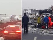 Dubă românească făcută praf în Ungaria, pe autostradă, unde a intrat direct într-un TIR