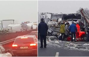 Dubă românească făcută praf în Ungaria, pe autostradă, unde a intrat direct într-un TIR