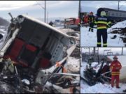 Imagini de groază la Şcheia, un mort după ce un tren de pasageri a făcut praf o dubă