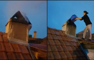 Daniela, o angajată a ISU Mehedinţi, s-a urcat singură pe o casă pentru a stinge un incendiu