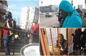 Isteria coronavirus aduce pe străzi, în Bucureşti, oameni mascaţi ca în filmele cu atacuri chimice