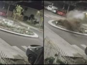 VIDEO | O șoferiţă de BMW a decolat cu 160 km/h într-un sens giratoriu