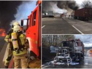 Şofer român de TIR, doar 23 de ani, cu cabina în flăcări, pe o autostradă din Germania