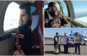 Rugăciune din avion, pentru a scăpa de coronavirus. Doi preoţi au făcut înconjurul Moldovei cu icoane și moaște