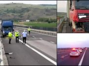 Șofer spulberat de TIR pe A1, lângă Sebeș. Bărbatul ieșise din mașina oprită pe banda de urgență