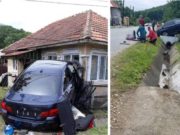 Accident ca-n filme provocat de o șoferiță de 36 de ani, la Țicleni. Un bolid a ajuns cu roțile pe o casă de la marginea șoselei
