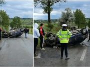Copilă de 14 ani la spital, după ce tatăl ei s-a răsturnat cu mașina pe drum drept, după o depășire ratată