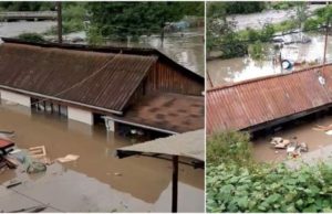 Aninoasa, măturată de viitură. Apa a ajuns până aproape de acoperișul caselor