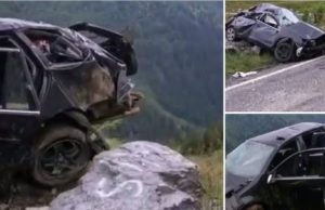 Imagini de la tragedia de pe Transfăgărășan. 3 tineri s-au răsturnat cu mașina în prăpastie, 2 dintre ei, salvați de centură