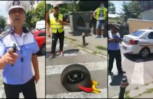 Revoltat că i-a fost blocată mașina, un șofer a scos roata și a lăsat-o în mijlocul drumului: „Am roți să-mi pun și-n cap!”