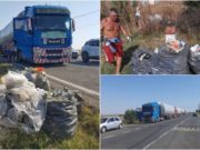 Șoferi de TIR din Suceava au strâns toate gunoaiele de pe marginea șoselei, la Vama Veche, în pauza de 45 de ore