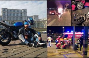Florin, un motociclist de 27 de ani, a murit azi noapte, în București, spulberat de o șoferiță. Motocicleta a luat foc după impact