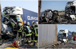 Imagini de groază de la locul unde un șofer român de TIR a ucis alți 4 români, în Germania