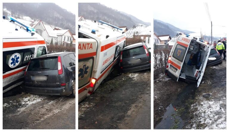 Şoferul unei maşini care a lovit în plin o ambulanţă, în Maramureş, a fugit de la locul accidentului