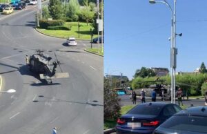 Un elicopter militar a aterizat forțat în Piața Charles de Gaulle din București. A dărâmat doi stâlpi de iluminat public