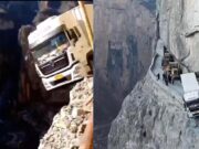 Camion rămas atârnat deasupra unei prăpastii de peste 300 de metri, după ce șoferul a fost ghidat greşit de GPS –