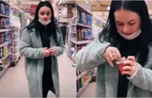 Tânără filmată când înțepa prezervativele dintr-un supermarket, apoi le-a pus înapoi pe raft