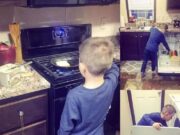 Băiat de 7 ani pus de mama lui să facă diverse treburi gospodărești. Motivul pentru care face asta e de toată lauda