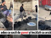 Asfaltare cu mixtură adusă cu sacii de gunoi și încălzită cu arzătorul de pârlit porcii