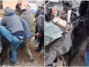 Un tanc rusesc a trecut peste o maşină condusă de un bătrânel ucrainean