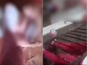 Tânăra o lovește pe fetiță cu picioarele, de mai multe ori, fără să-i pese că biata copilă plânge de durere. Apoi, o trântește de podea –