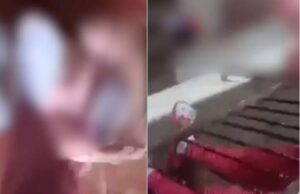 Tânăra o lovește pe fetiță cu picioarele, de mai multe ori, fără să-i pese că biata copilă plânge de durere. Apoi, o trântește de podea –