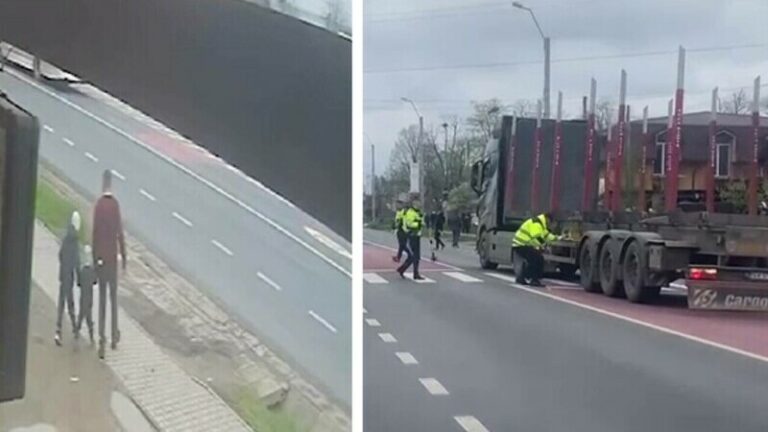 Momentul în care o femeie este lovită de un TIR în Râmnicu Sărat. Tânăra a scăpat cu viață în mod miraculos