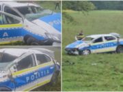 Un polițist de 28 de ani s-a răsturnat cu autospeciala pe o șosea din Caraș Severin. A pierdut controlul volanului pe drumul umed, din cauza vitezei