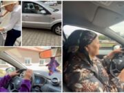„Mamaie, mai poți?”. Bătrână, filmată cum de-abia merge cu cadrul, dar se urcă la volan