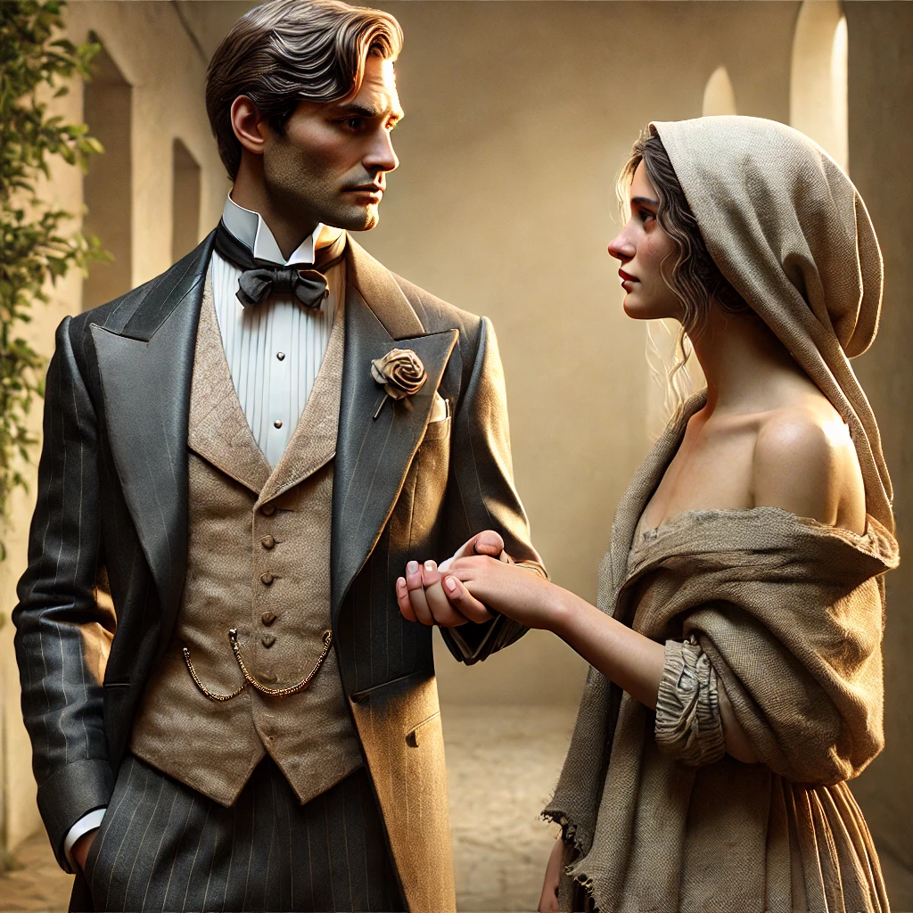 A_hyper-realistic_scene_depicting_a_wealthy_man_and_a_poor_woman_in_love