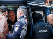 Horațiu Potra și fiul său, ridicați de jandarmi de la protestul AUR din București. Fiul său avea la el un baston telescopic