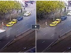 Momentul în care o femeie e lovită de un cablu rupt şi aruncată câţiva metri pe o stradă din Capitală