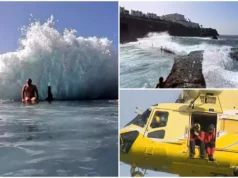 Filmul morţii celor doi români din Tenerife, luaţi de un val uriaş. Au ignorat toate avertismentele