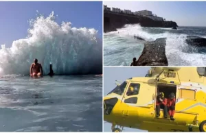 Filmul morţii celor doi români din Tenerife, luaţi de un val uriaş. Au ignorat toate avertismentele